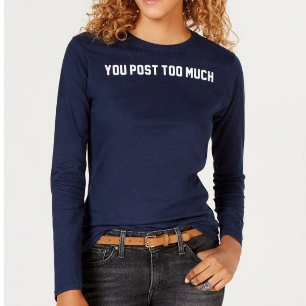 Navy Blue Graphic Long Sleeve Top